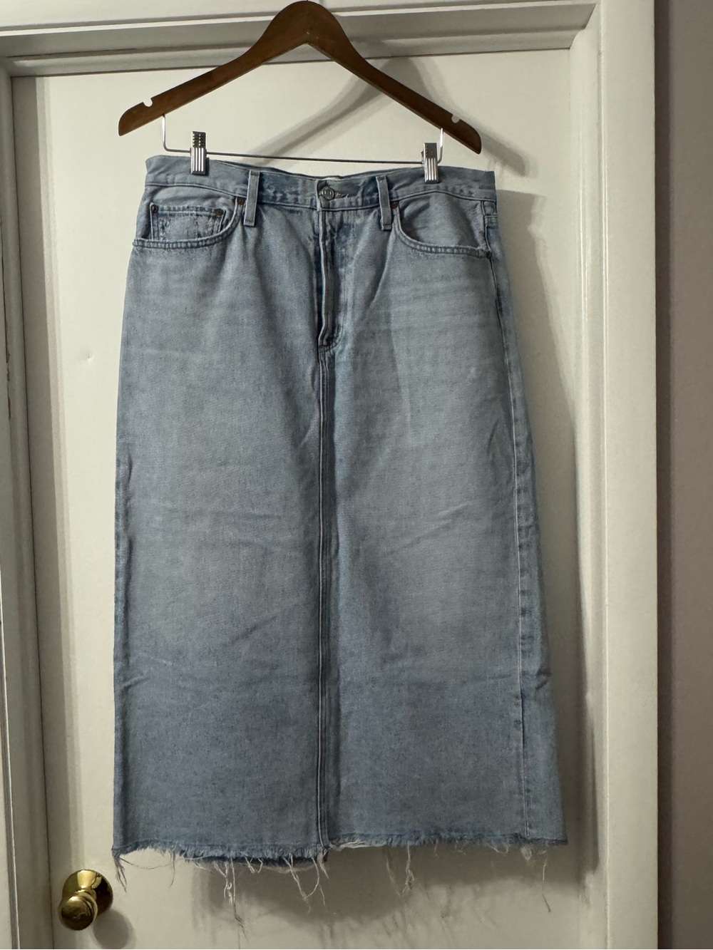 Agolde Light Wash Denim Midi Skirt - Women Jeans